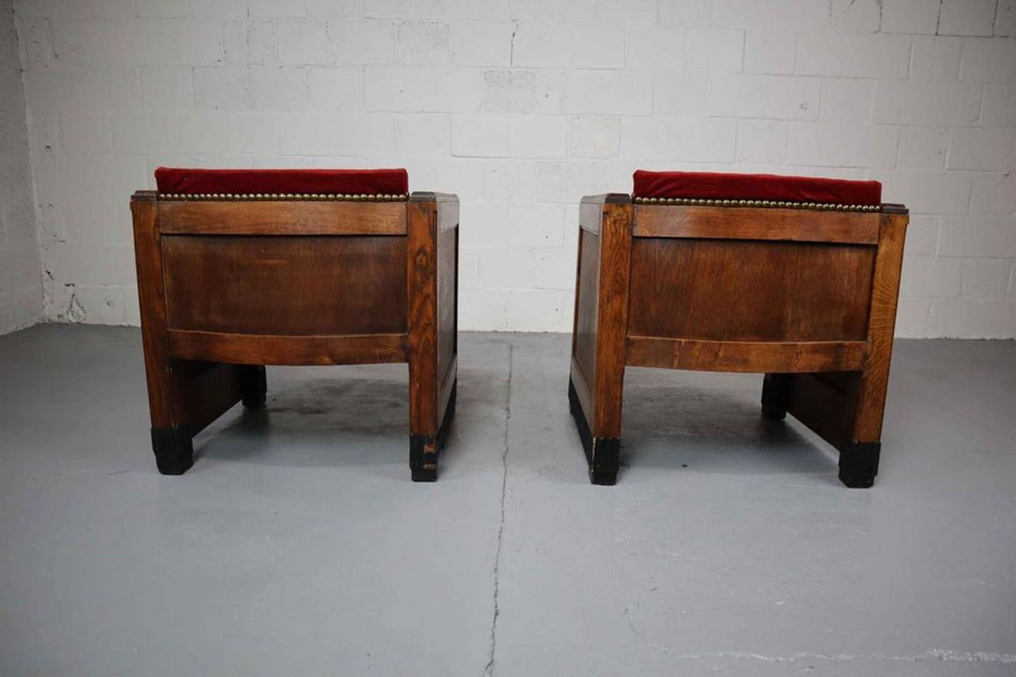 Art Deco Amsterdamse School Oak and Velours Armchairs