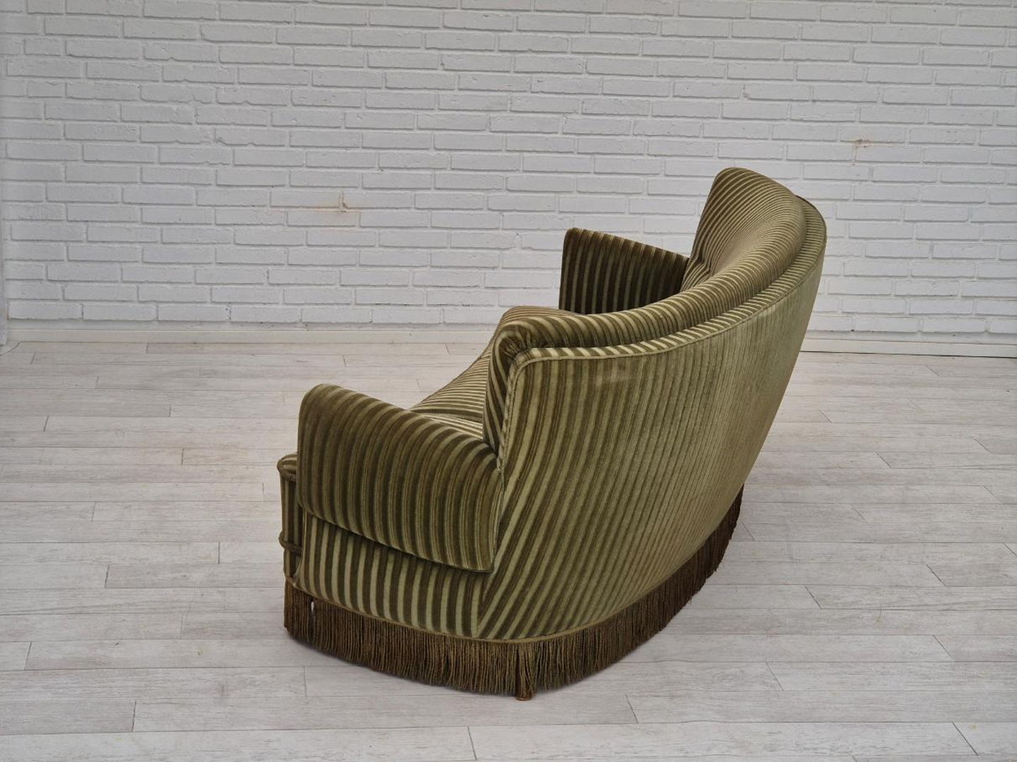 1960s, Danish 3-seater "Banan" sofa, original green velour.