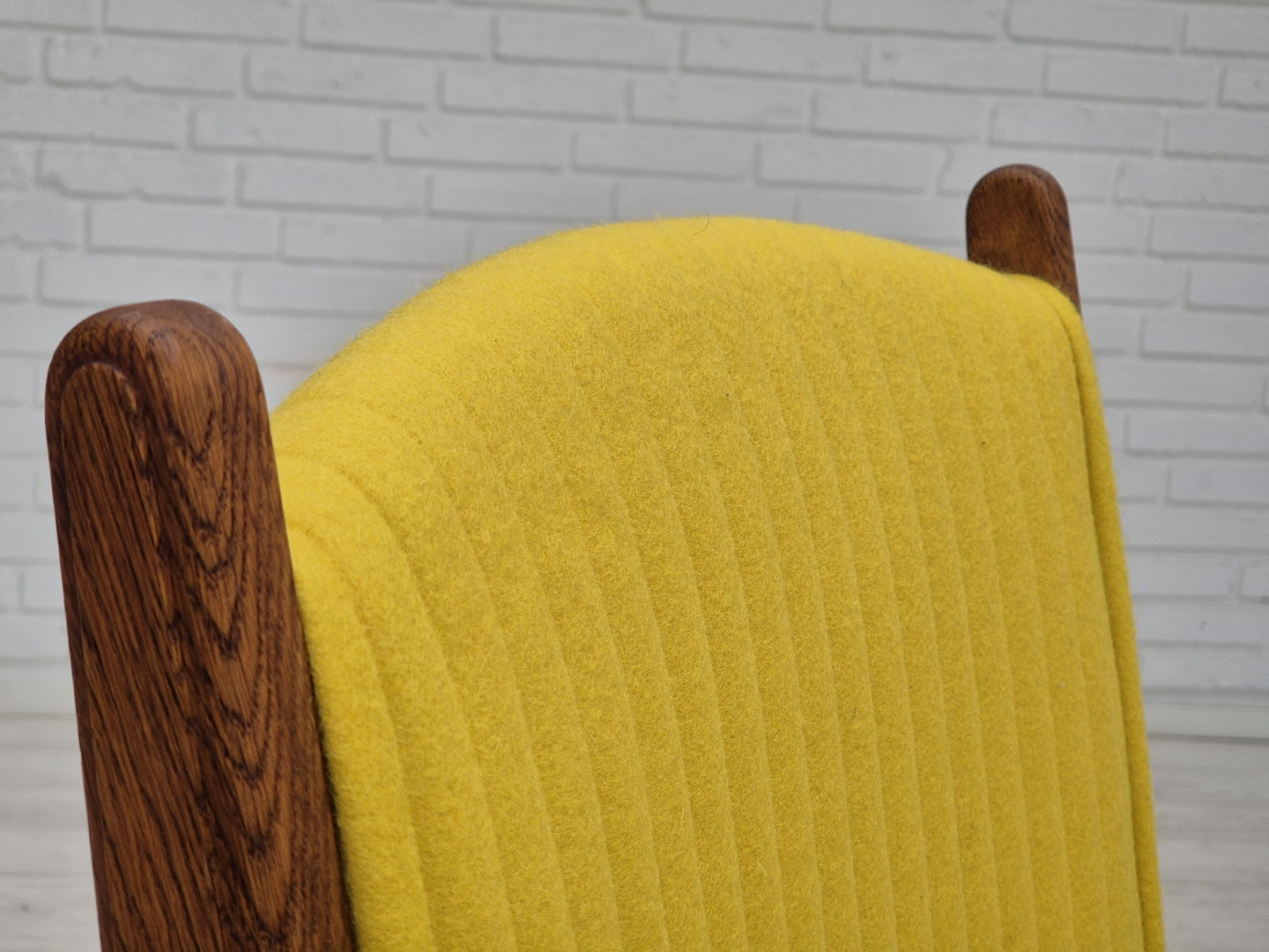 1950s, reupholstered Danish armchair, Gabriel furniture wool, oak wood.