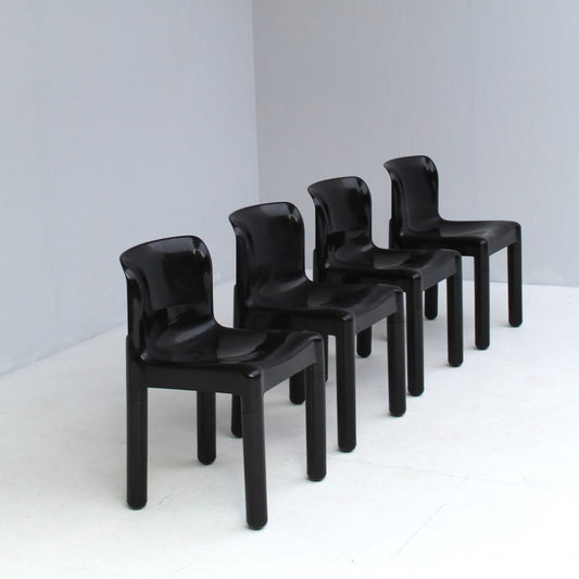 Italian Black Plastic Chairs, Model 4875 attributed to Carlo Bartoli for Kartell, 1970s