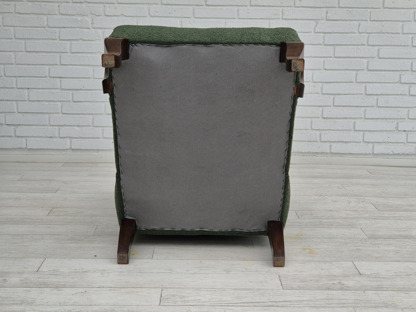 1950s, Danish design, restored high-back wingback chair, bottle green, beech wood.