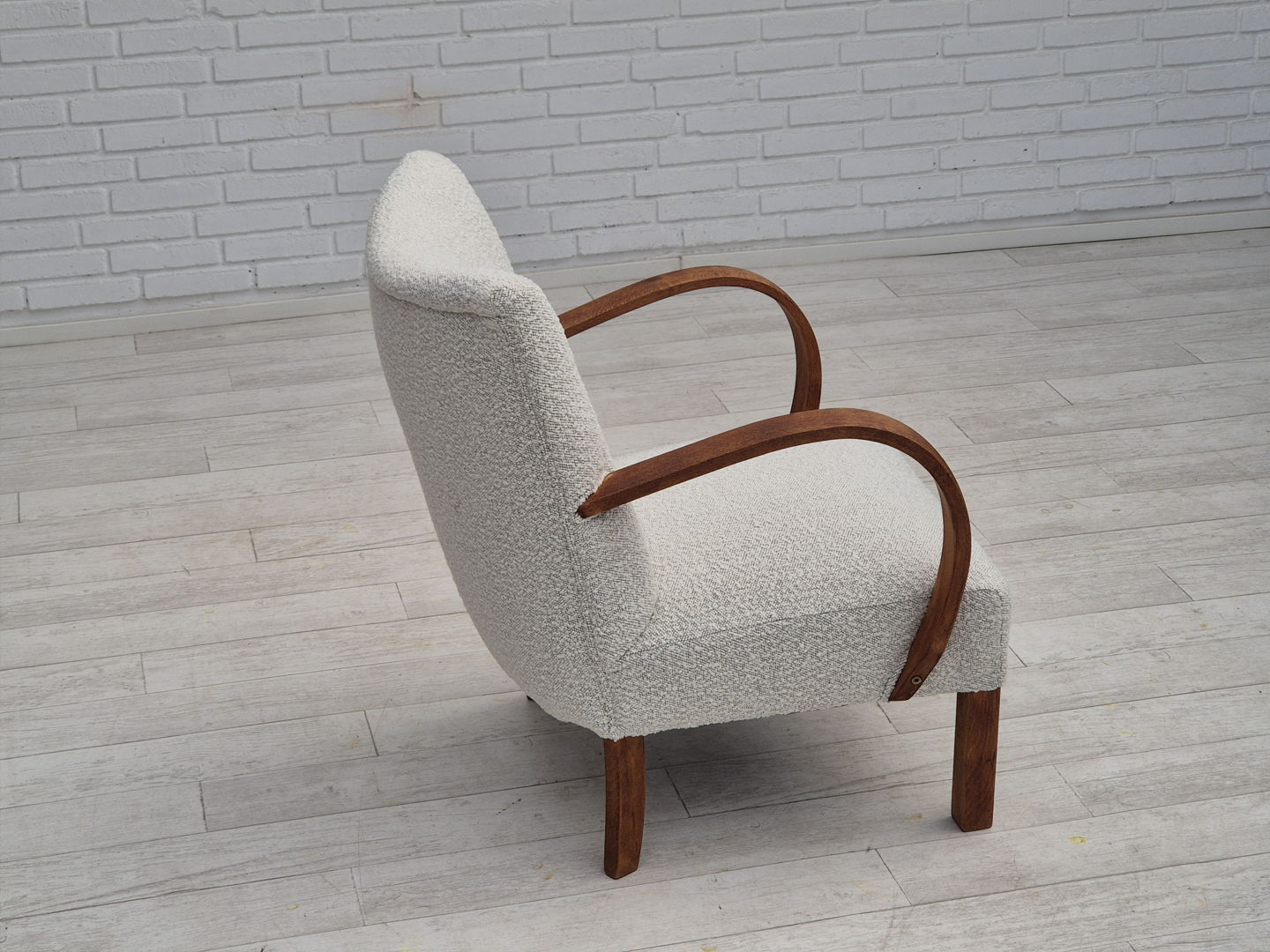 1960s, reupholstered Danish art-deco armchair, beech wood, leather.