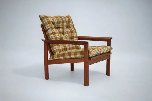 1970s, Danish lounge chair, original condition, furniture wool fabric, teak wood.