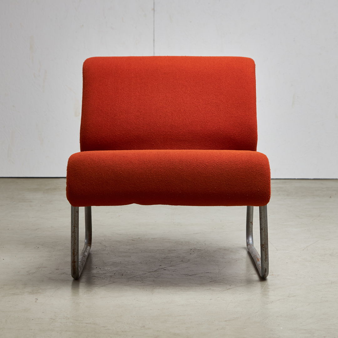 Low Chair on a Tubular Metal Frame with Orange Upholstery, 1970s