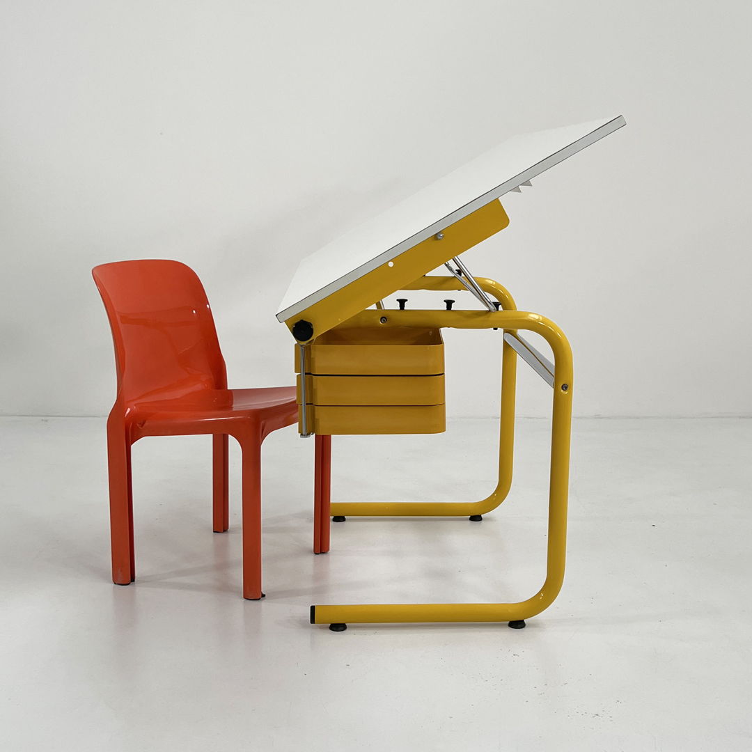 Yellow Drafting Table/Desk by Joe Colombo for Bieffeplast, 1970s