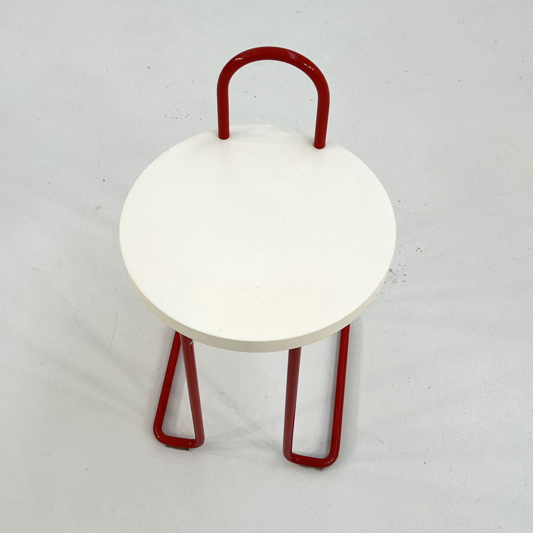 Red Bathroom Stool in Wood & Metal, 1980s