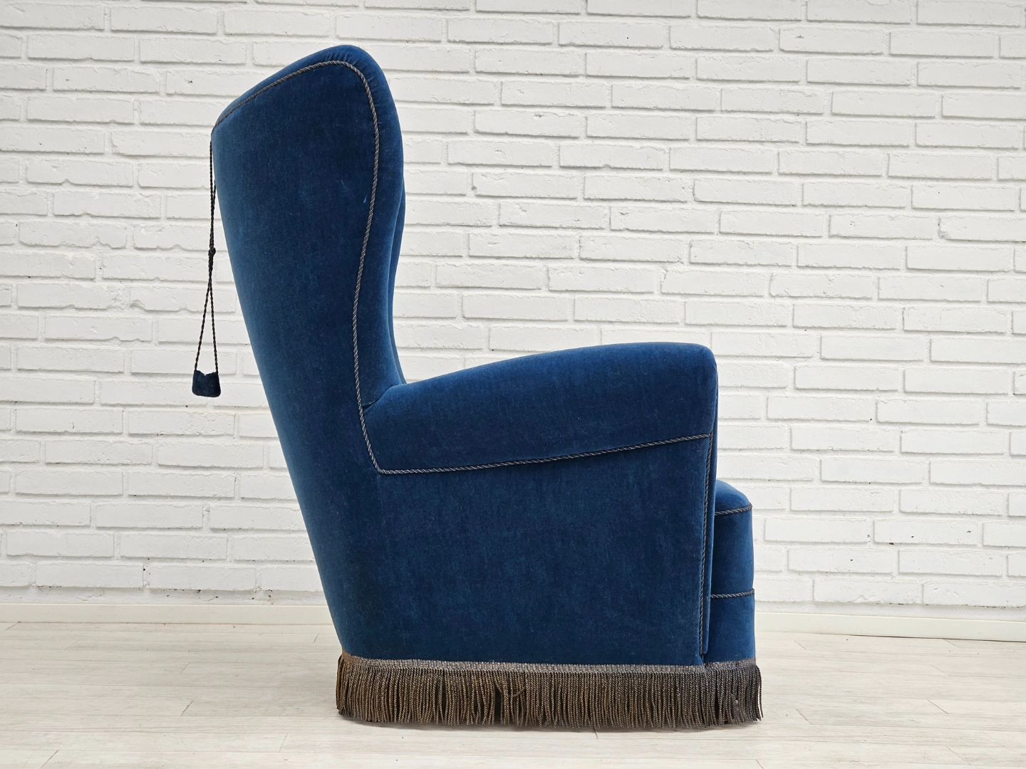 1960s, Danish highback relax armchair, original condition, blue furniture velour.