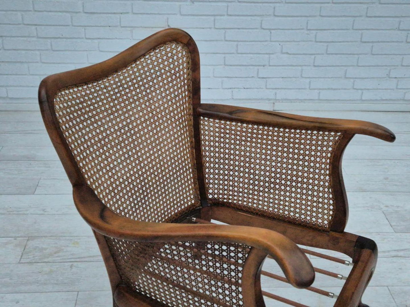 1950s, a pair of Danish armchairs in original condition, velour, ash wood, furniture mesh.