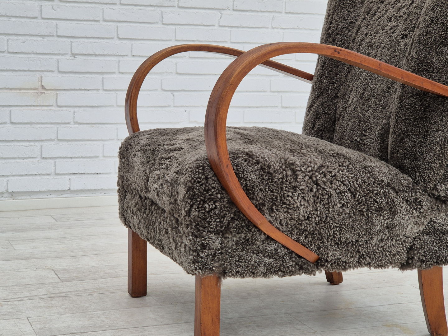 1950s, Danish design, refurbished armchair, geniue sheepskin "Wellington".