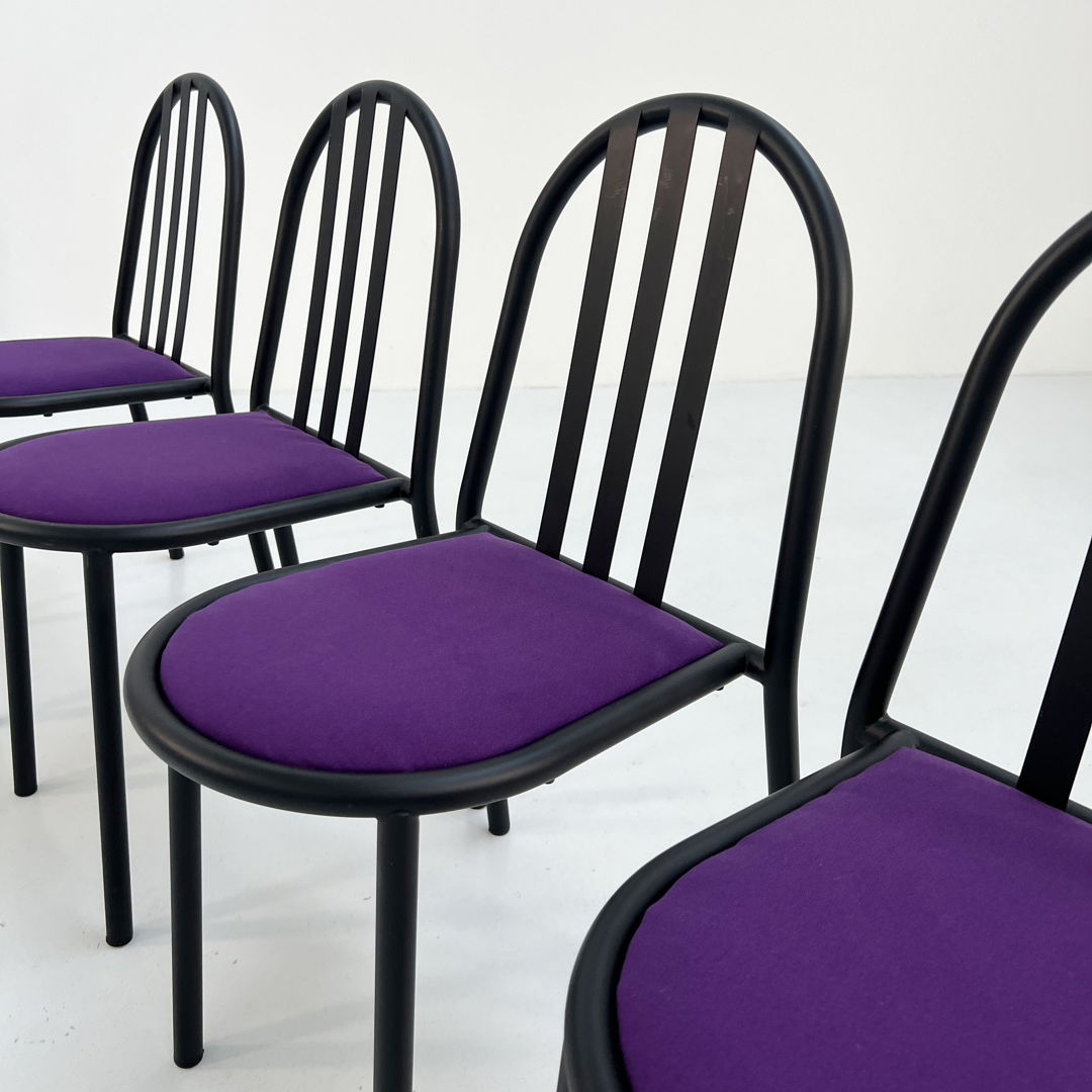 4 Purple Fabric No.222 Chairs by Robert Mallet-Stevens for Pallucco Italia, 1980