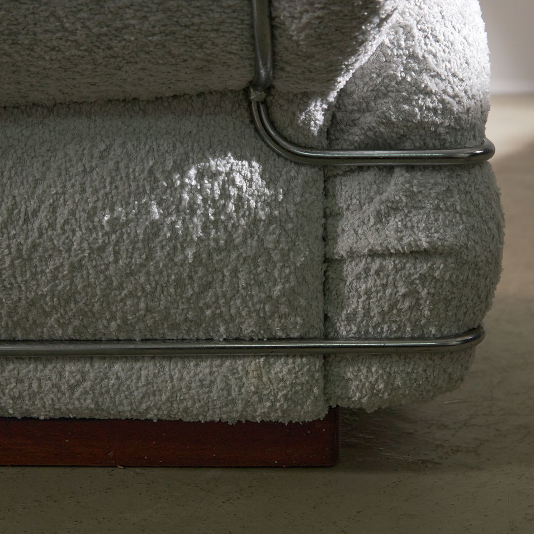 Italian Armchair in White-colored bouclé fabric with Chrome Details, 1960s