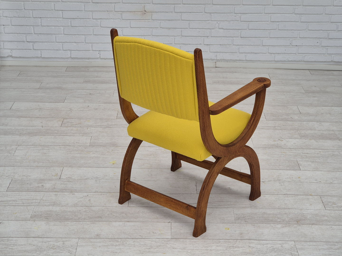 1950s, reupholstered Danish armchair, Gabriel furniture wool, oak wood.