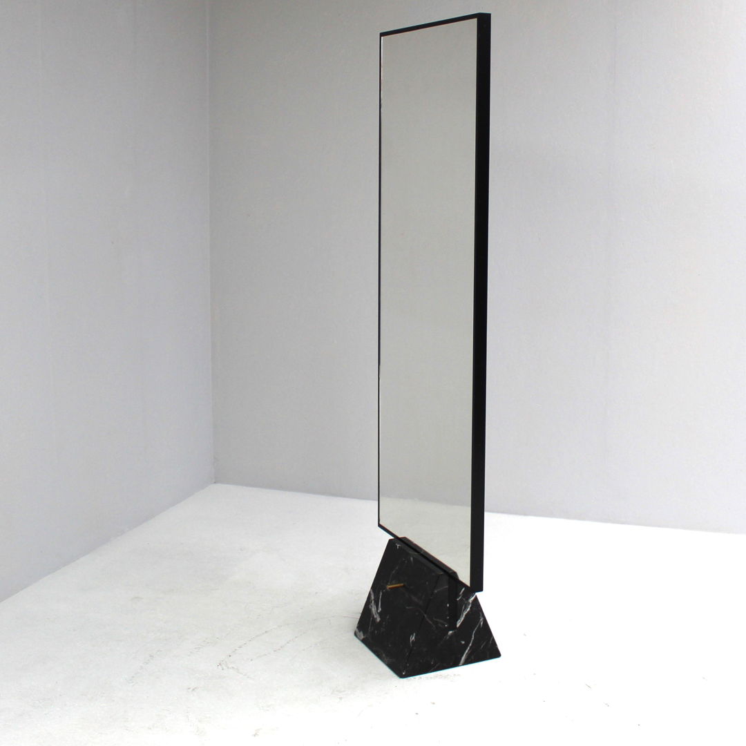 Vintage Italian Standing Mirror with Black Marble Base, 1970s