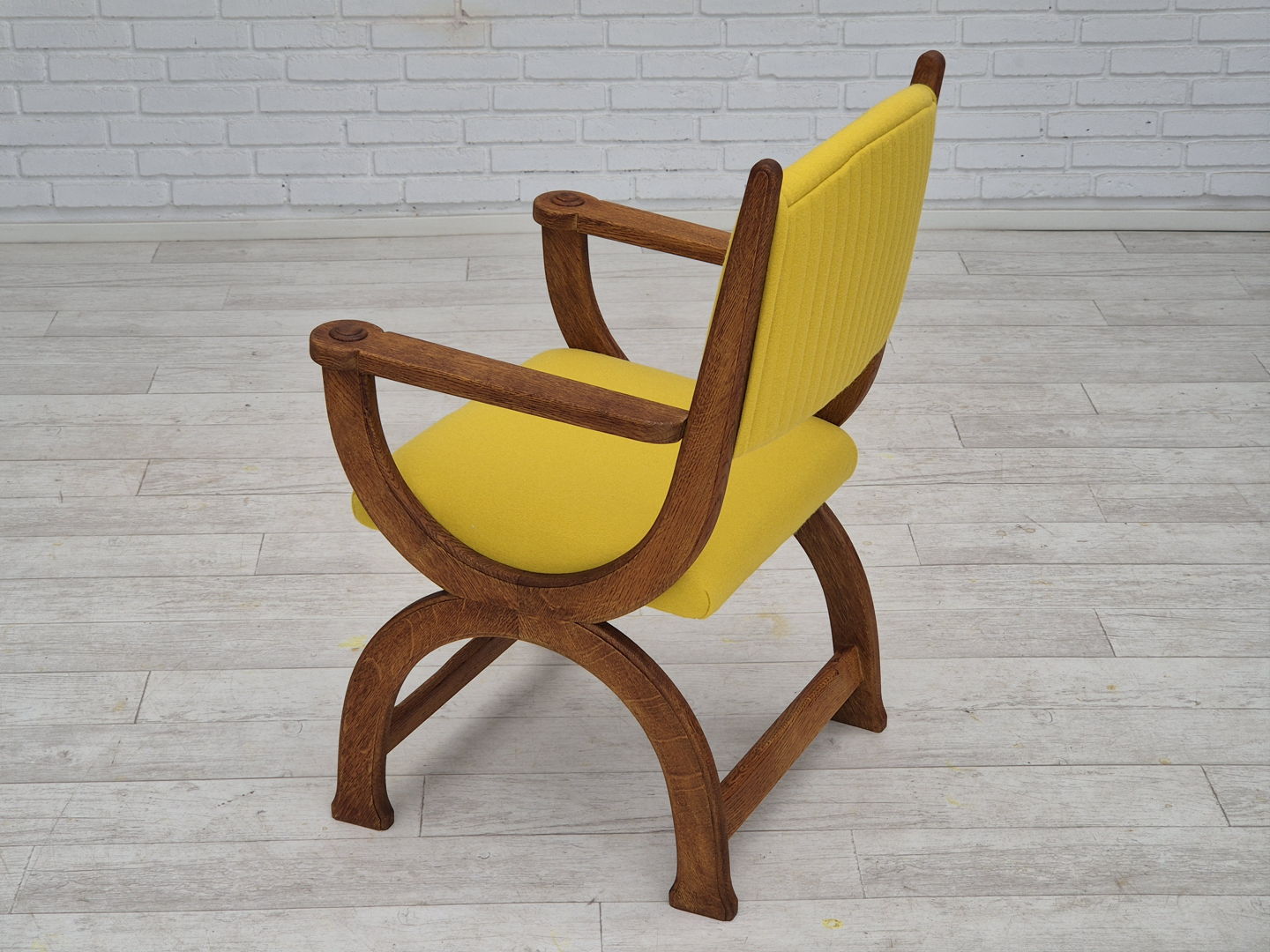 1950s, reupholstered Danish armchair, Gabriel furniture wool, oak wood.