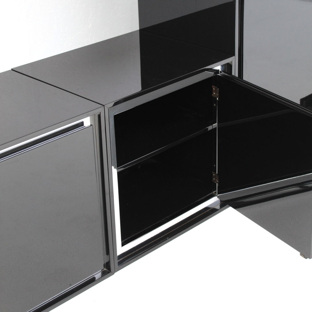 Black Living Furniture Set in Steel Profiles attributed to Acerbis, 1970s.