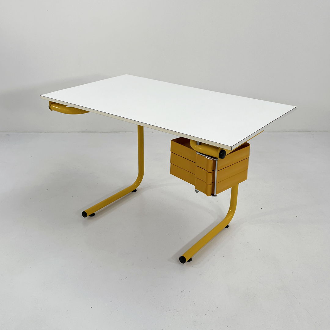 Yellow Drafting Table/Desk by Joe Colombo for Bieffeplast, 1970s