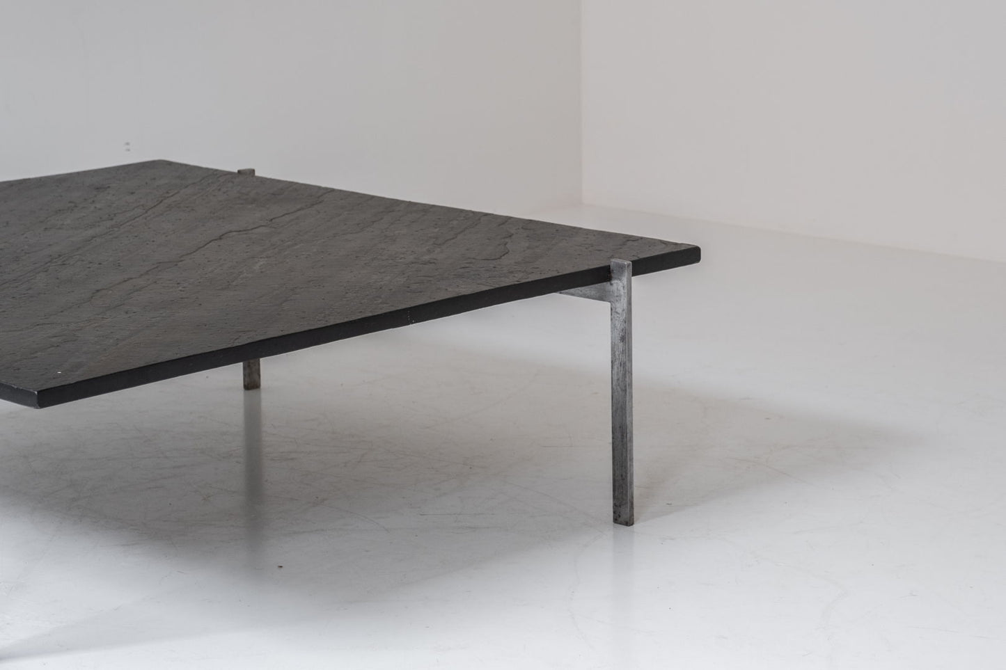 Square slate stone coffee table from the 1950s.