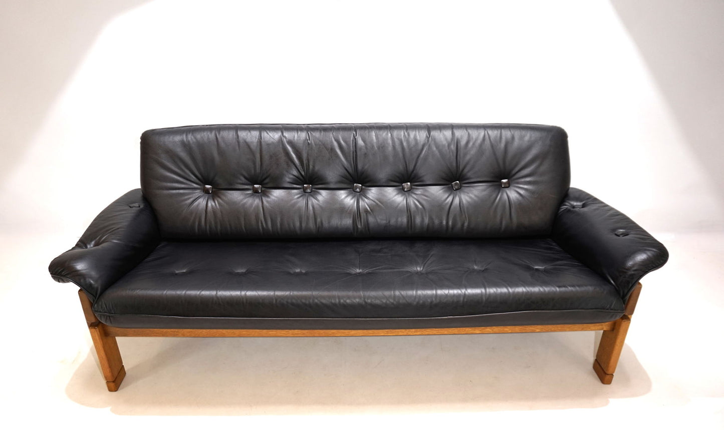 Brutalist 3 seater sofa leather and oak, 1960