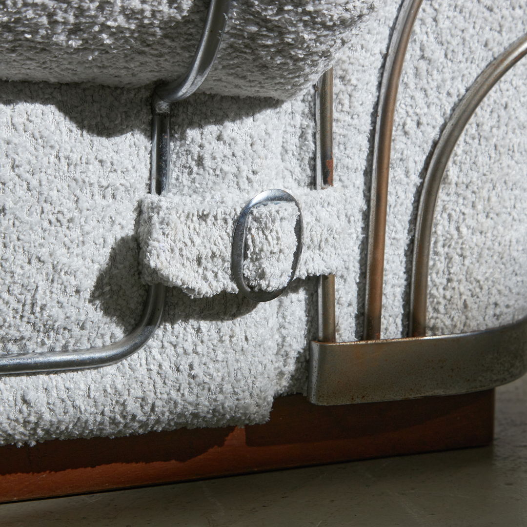 Italian Armchair in White-colored bouclé fabric with Chrome Details, 1960s