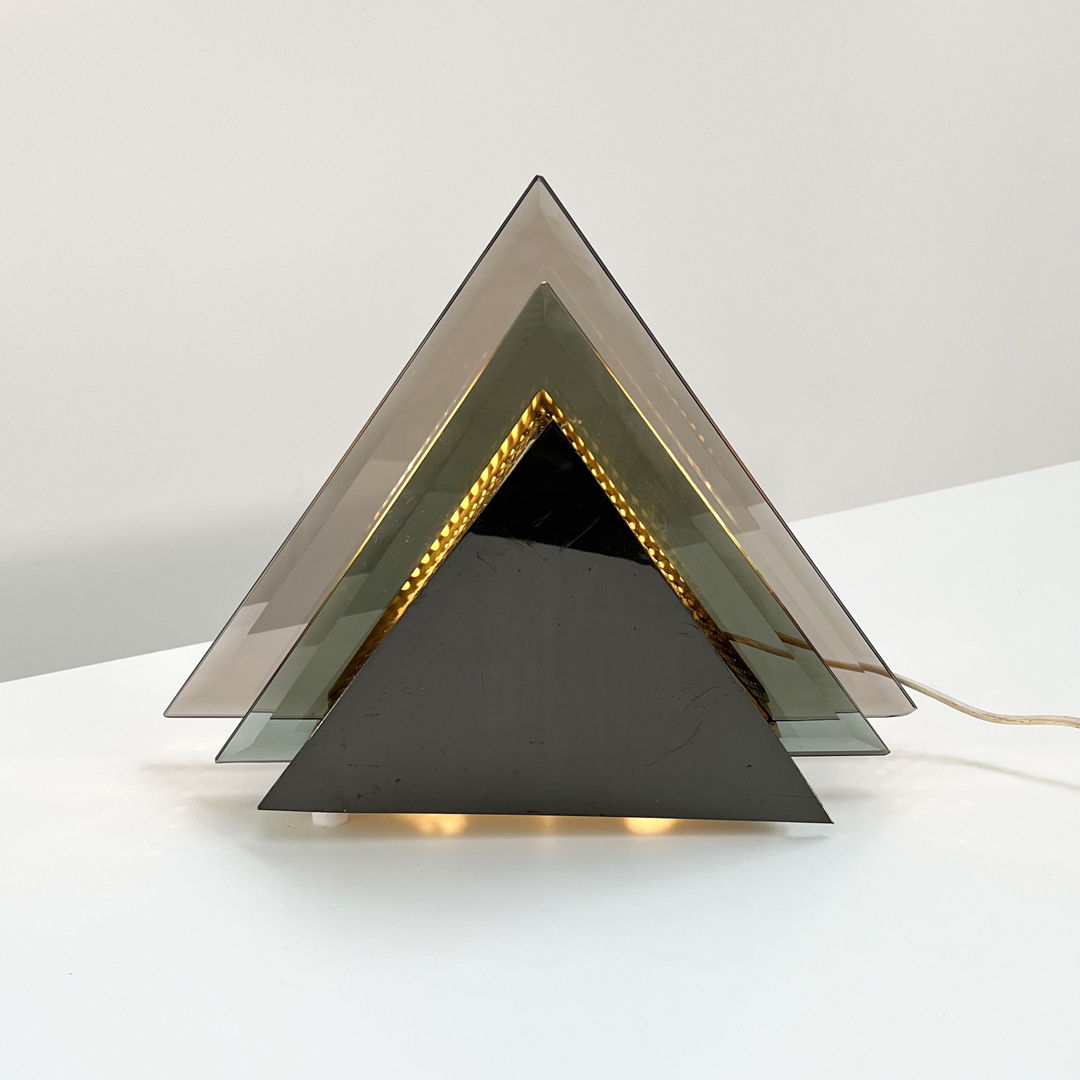 Chromed & Glass Triangle Table Lamp, 1980s