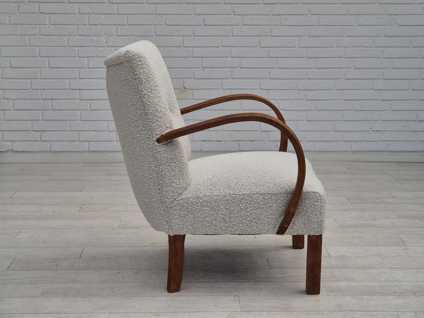 1960s, reupholstered Danish art-deco armchair, beech wood, leather.