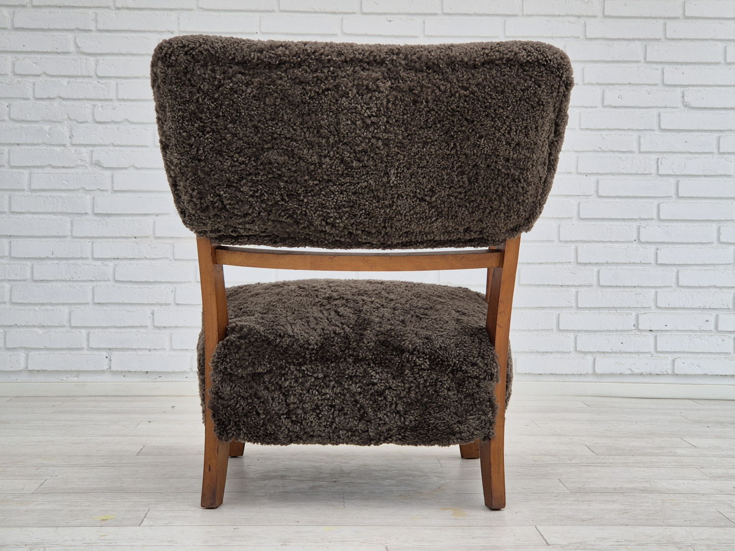 1950s, Danish design, reupholstered armchair, genuine sheepskin.