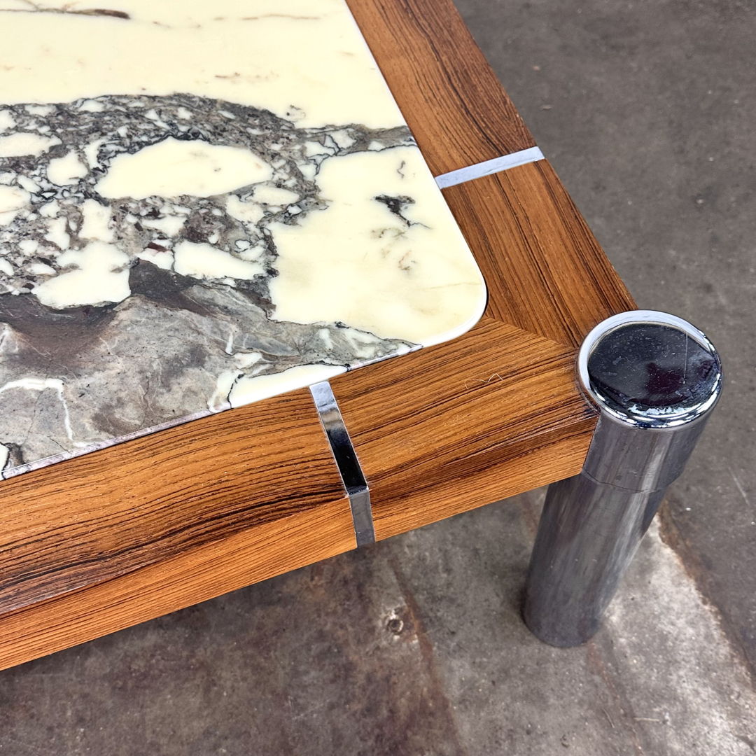 Vintage coffee table with marble in combination with wood and chrome