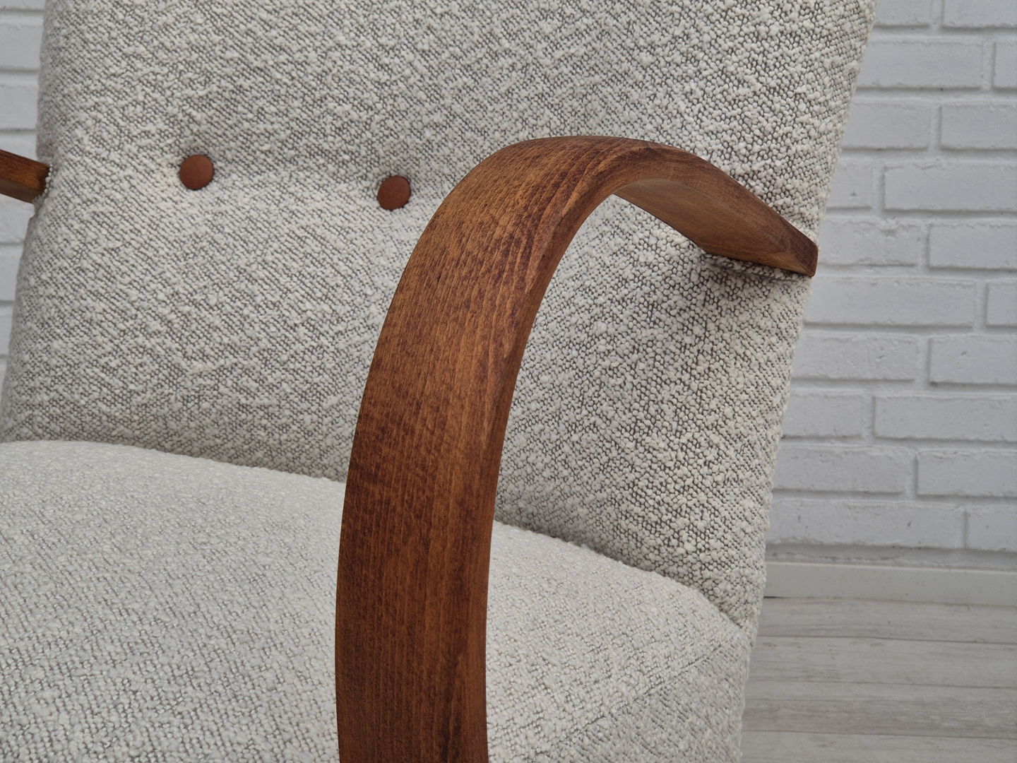 1960s, reupholstered Danish art-deco armchair, beech wood, leather.