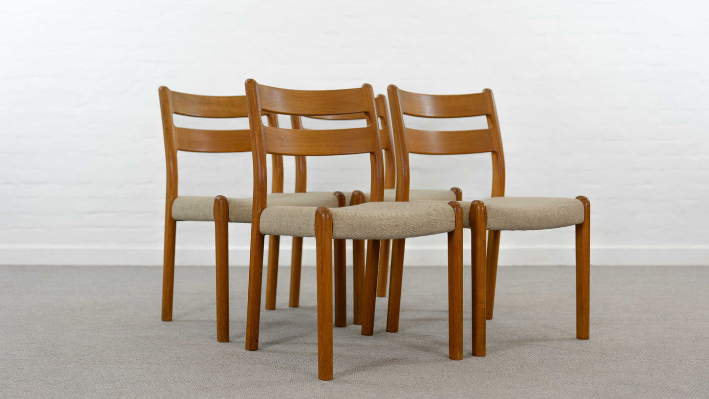 MID-CENTURY TEAK DINING CHAIRS BY EMC-Mobler, DENMARK, 60S, SET OF 4