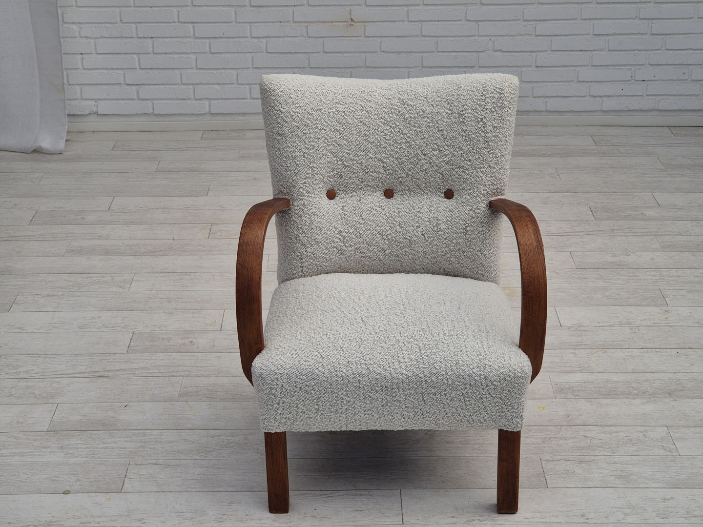 1960s, reupholstered Danish art-deco armchair, beech wood, leather.