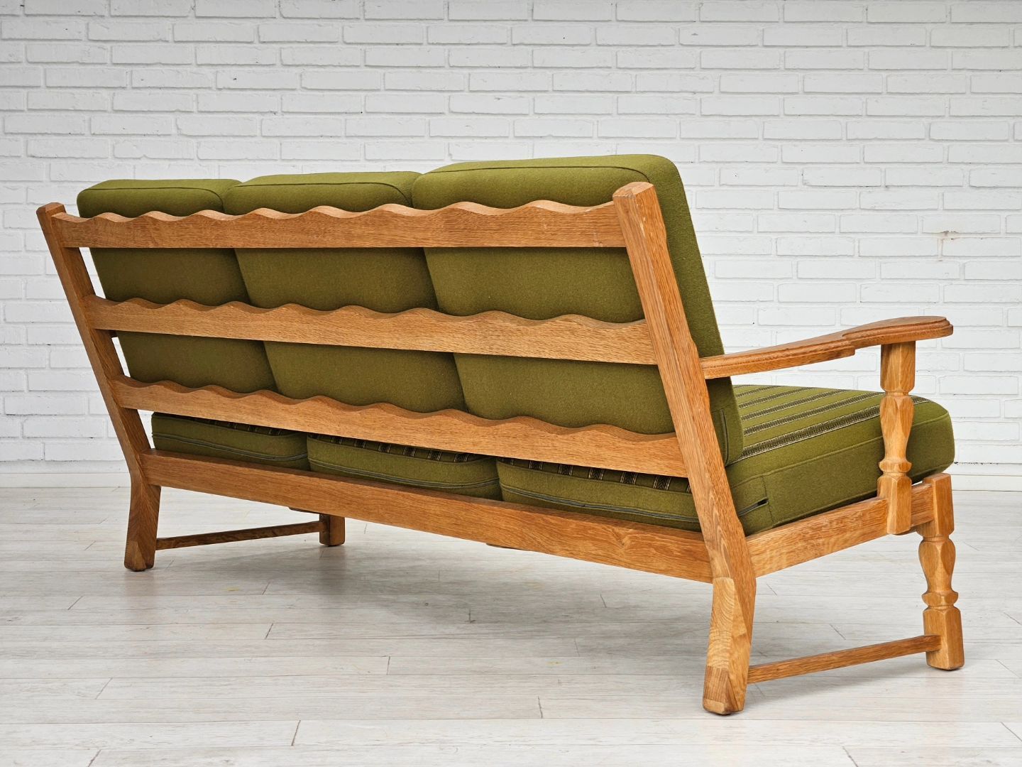 1970s, Danish design, 3 seater sofa in original condition, solid oak wood, furniture wool.