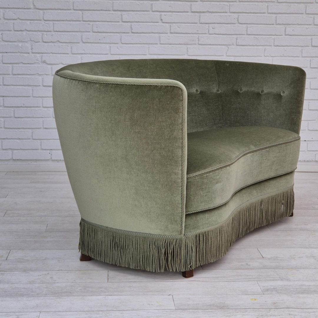 1970s, Danish 2 seater "Banana" sofa, original condition, furniture velour, beech wood.