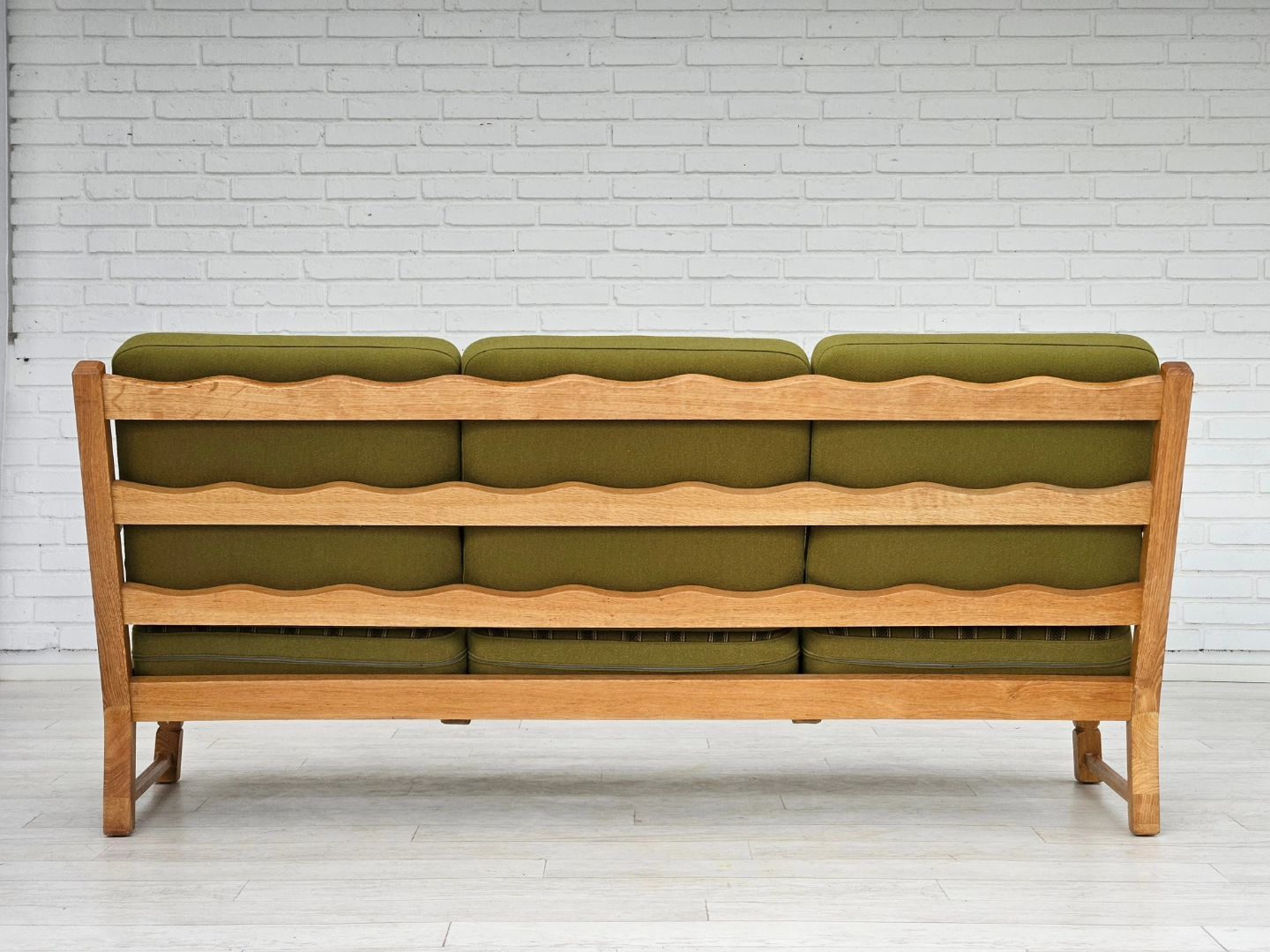 1970s, Danish design, 3 seater sofa in original condition, solid oak wood, furniture wool.