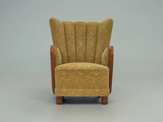 1960s, Danish highback armchair, original condition, cotton/wool.