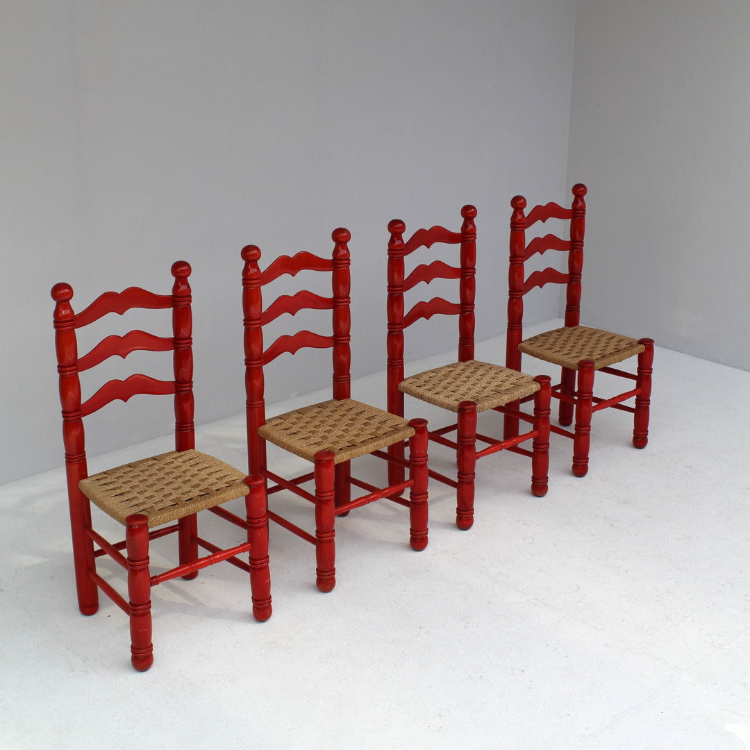 Set red Italian Rush Chairs