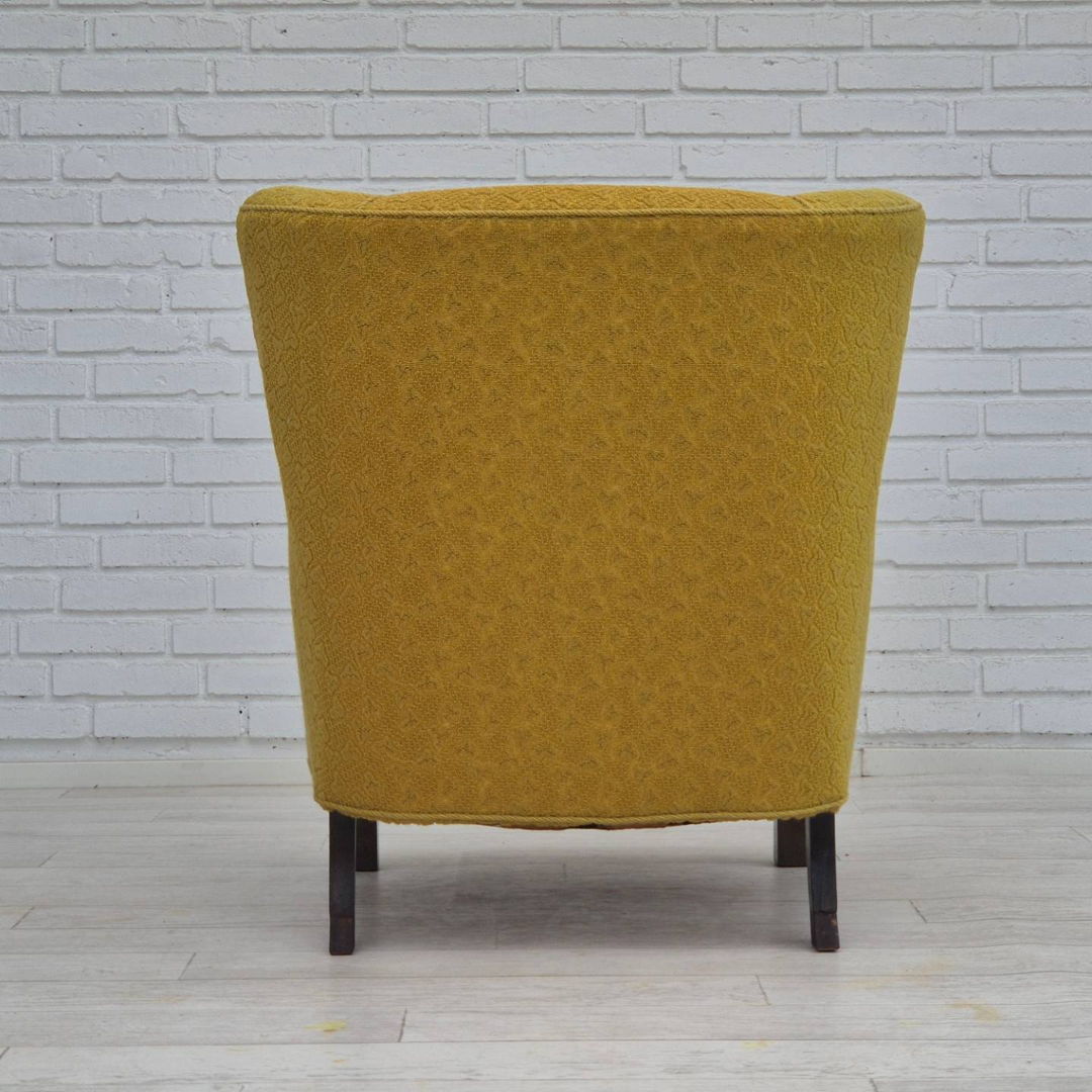 1950s, Danish vintage chair, light green cotton/wool fabric, beech wood.