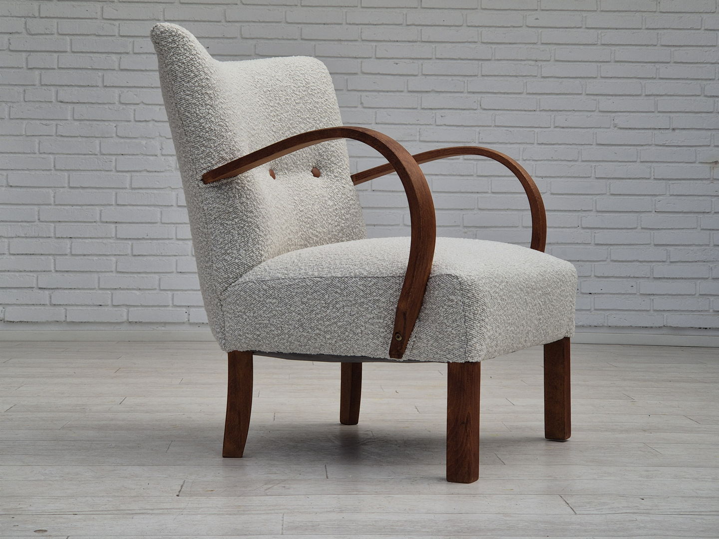 1960s, reupholstered Danish art-deco armchair, beech wood, leather.