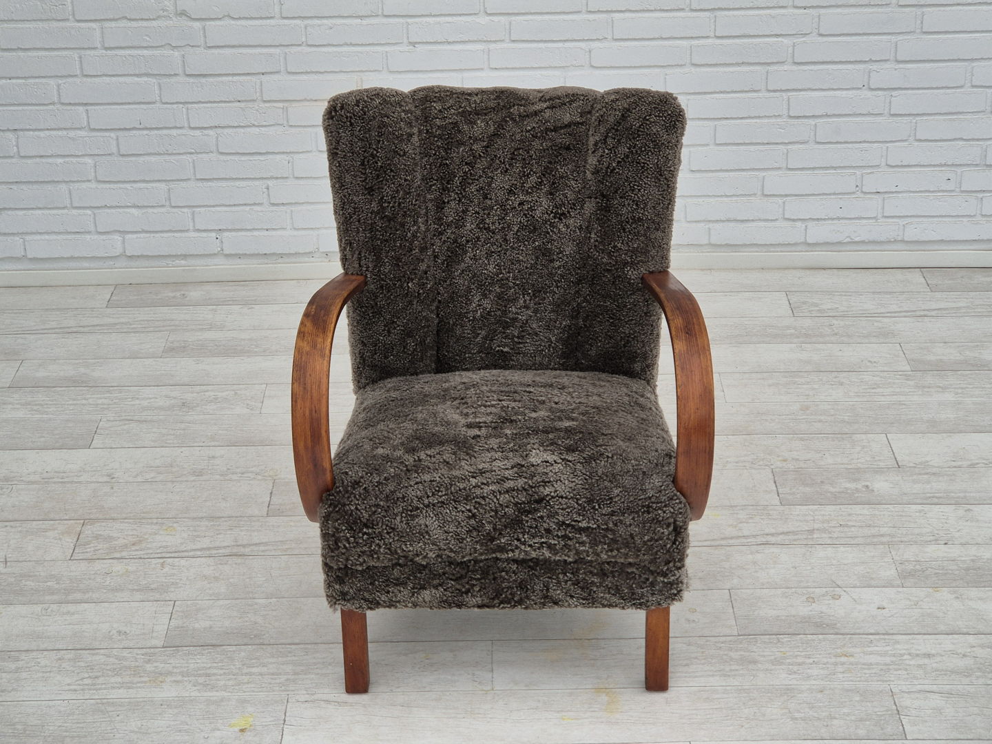 1950s, Danish design, refurbished armchair, geniue sheepskin "Wellington".