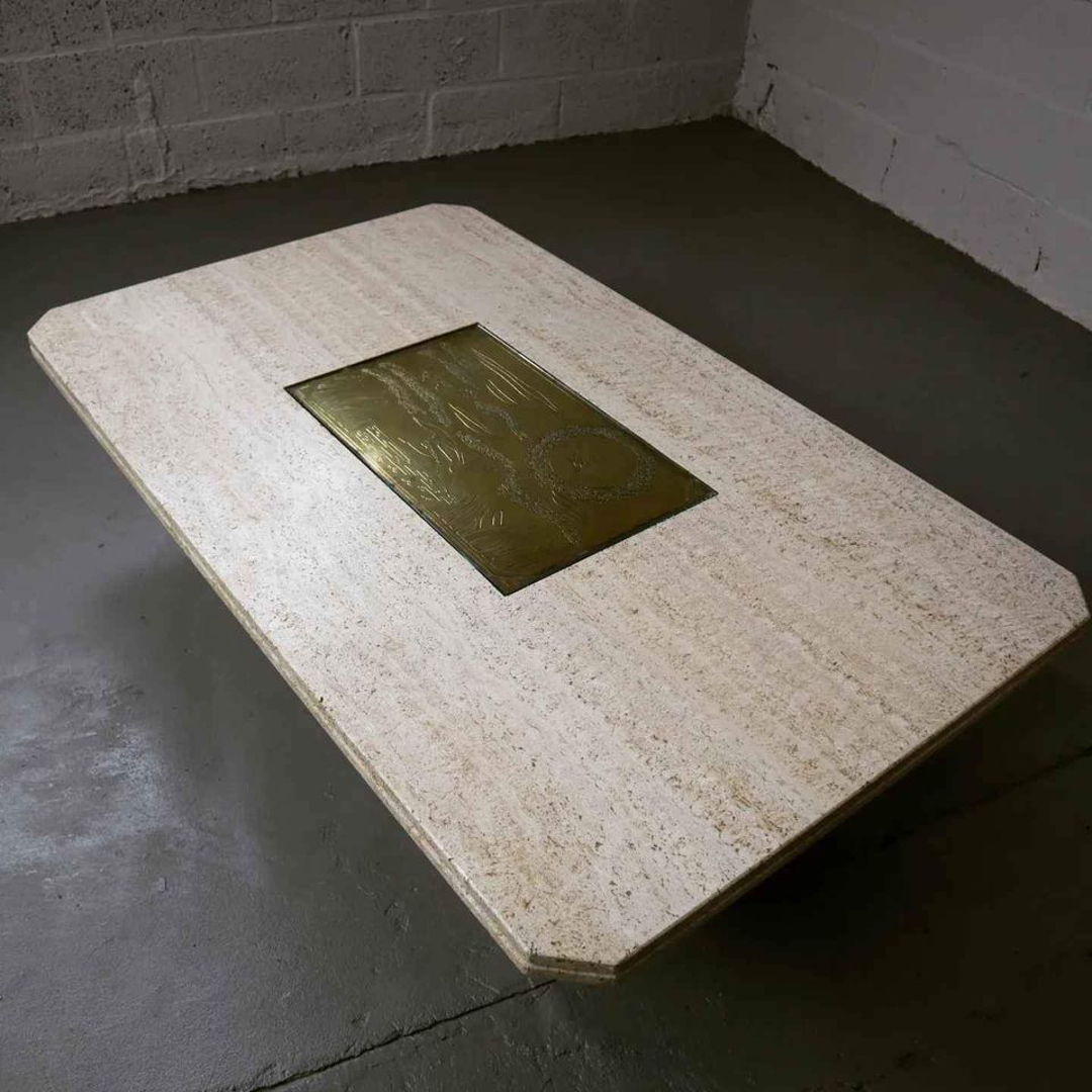 70s Travertine Coffee Table by George Mathias for Maho