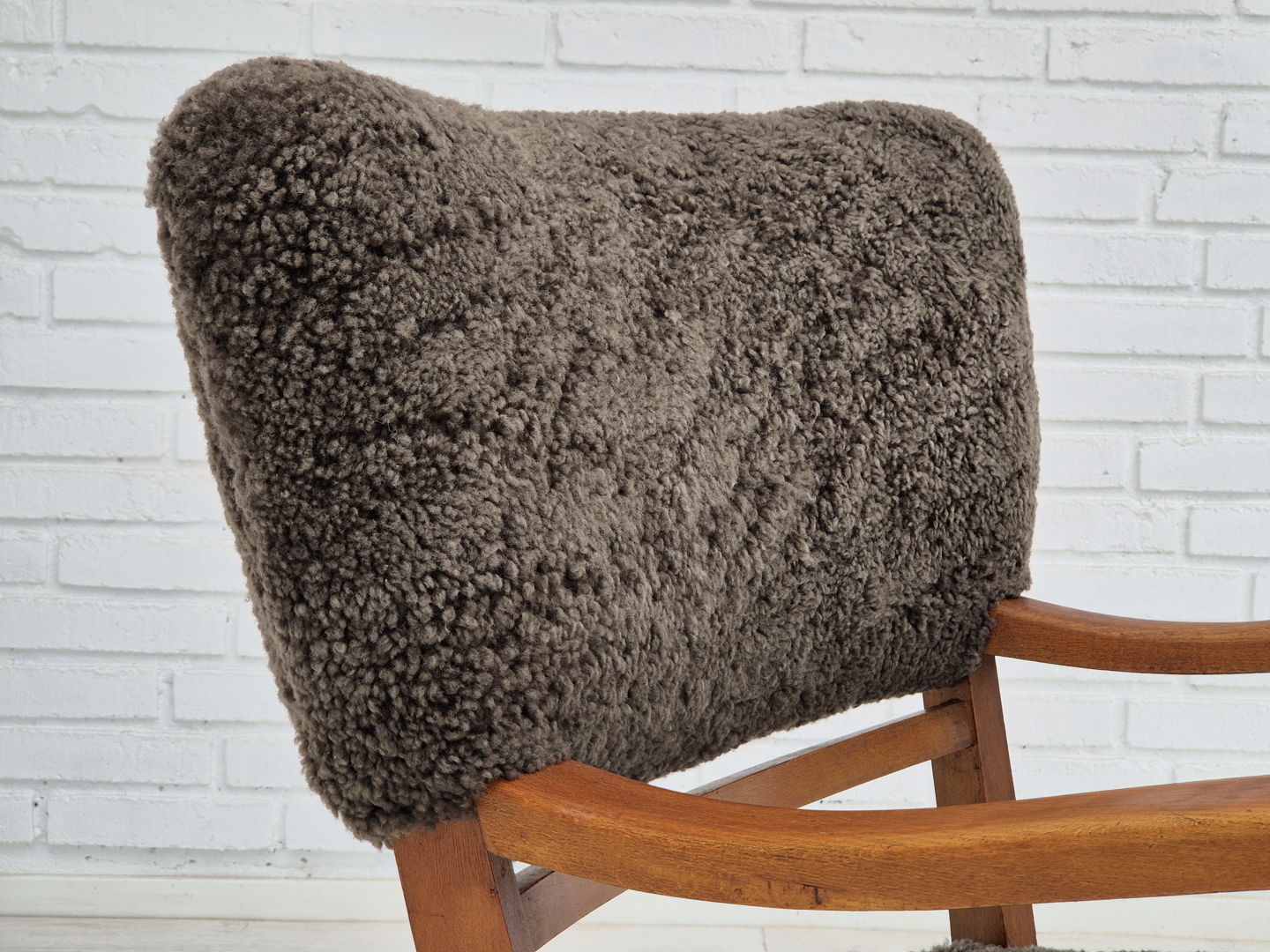 1950s, Danish design, reupholstered armchair, genuine sheepskin.