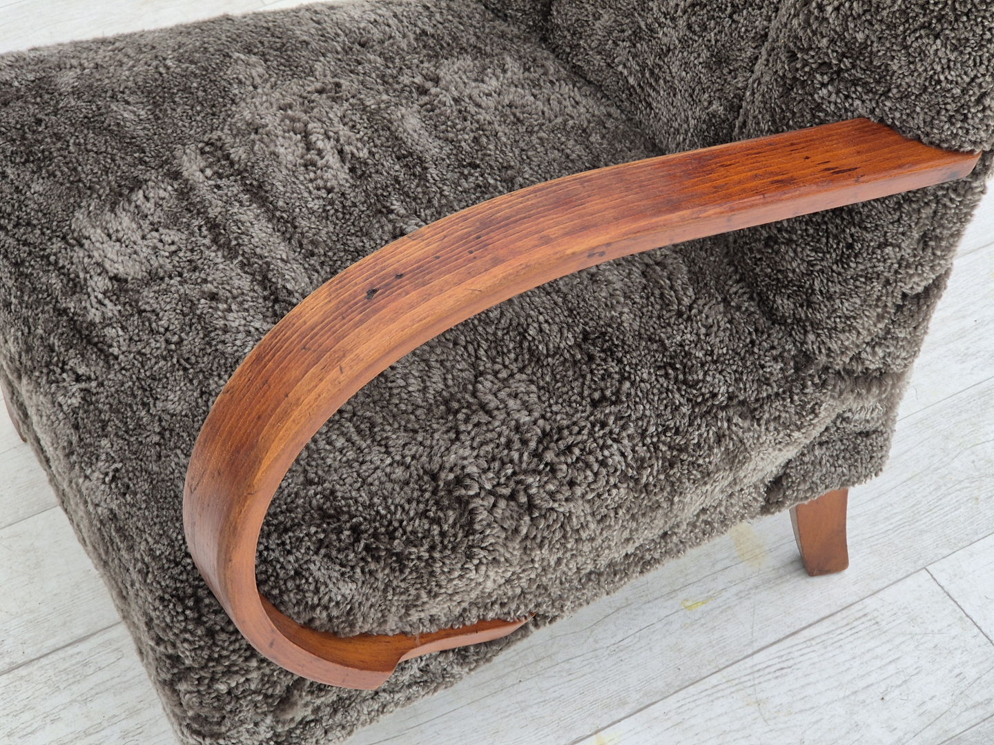 1950s, Danish design, refurbished armchair, geniue sheepskin "Wellington".