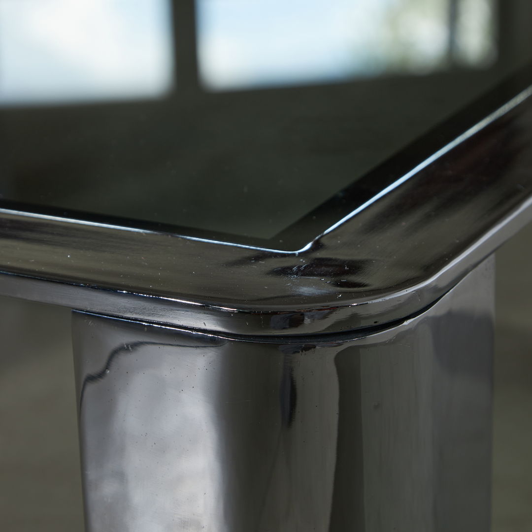 Wide, Chromed Leg Coffee Table With Smoked Glass Top