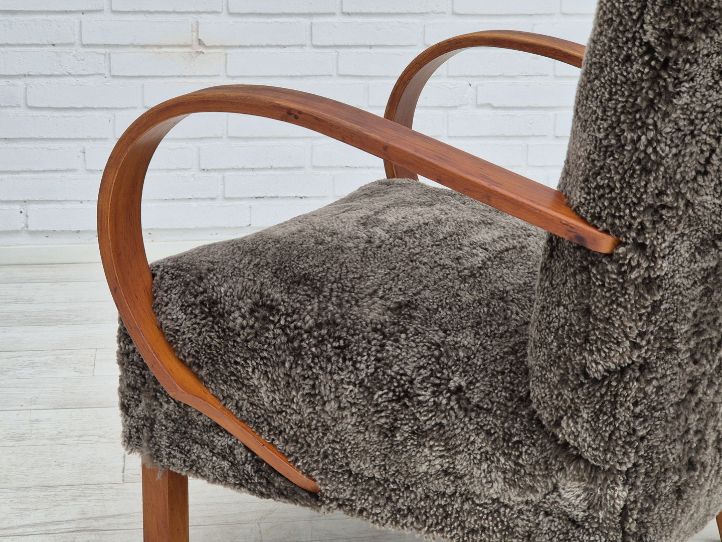 1950s, Danish design, refurbished armchair, geniue sheepskin "Wellington".