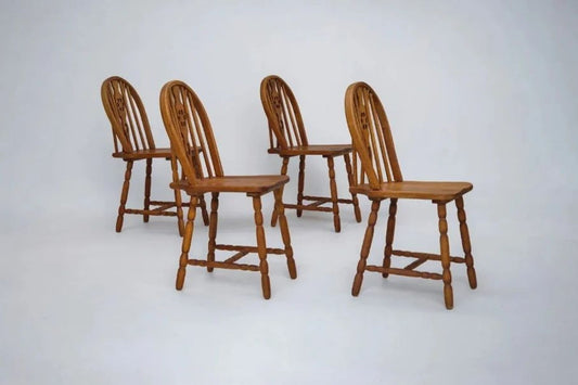 1960s, set of 4 scandinavian dining chairs in solid oak wood, original good condition.