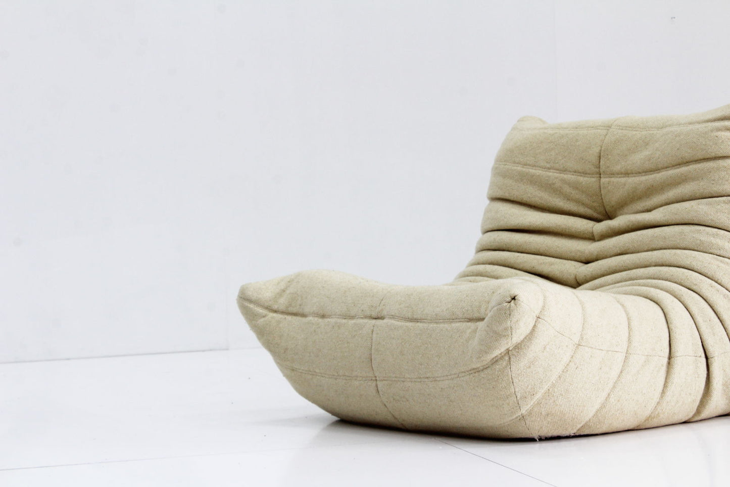 Original Vintage Togo ligne Roset chair beige linen by Michel Ducaroy