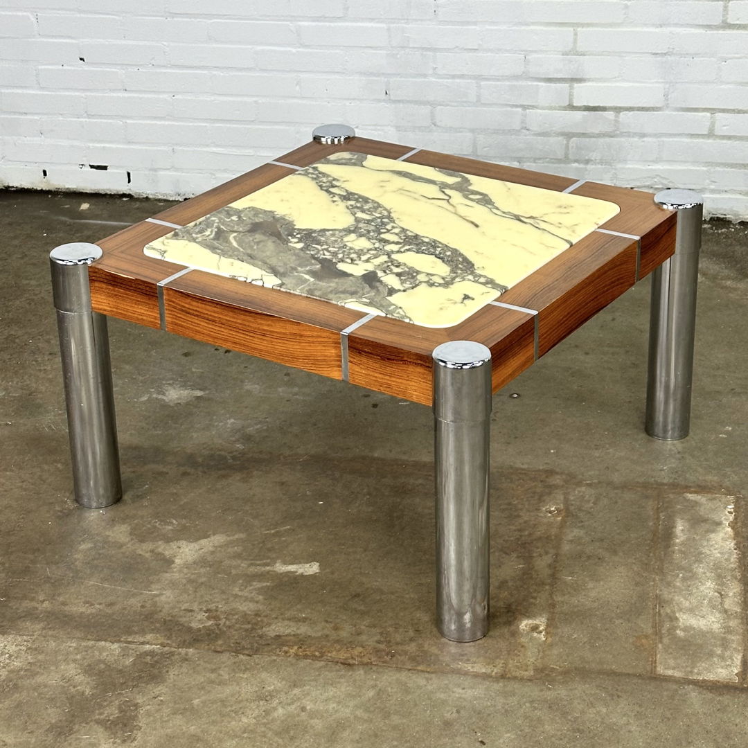 Vintage coffee table with marble in combination with wood and chrome