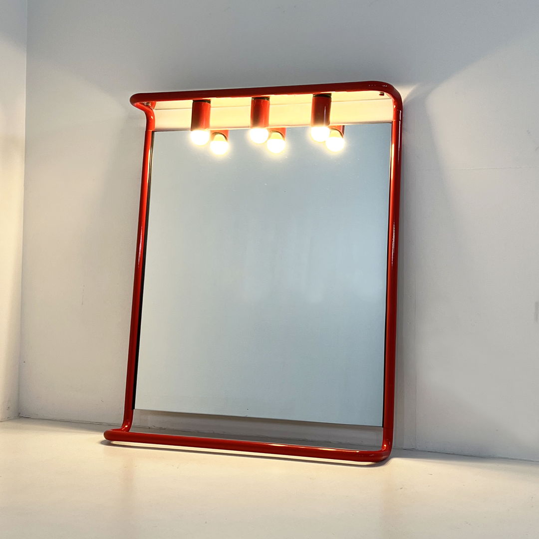 Large Red Vanity Mirror in Metal, 1970s