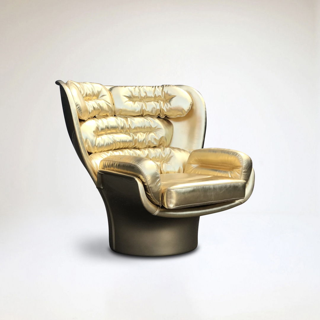 Golden Elda chair by Joe Colombo for Longhi Italy Limited edition 7/20