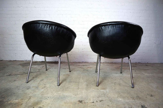 Set of 2 black faux leather Mid-century armchairs