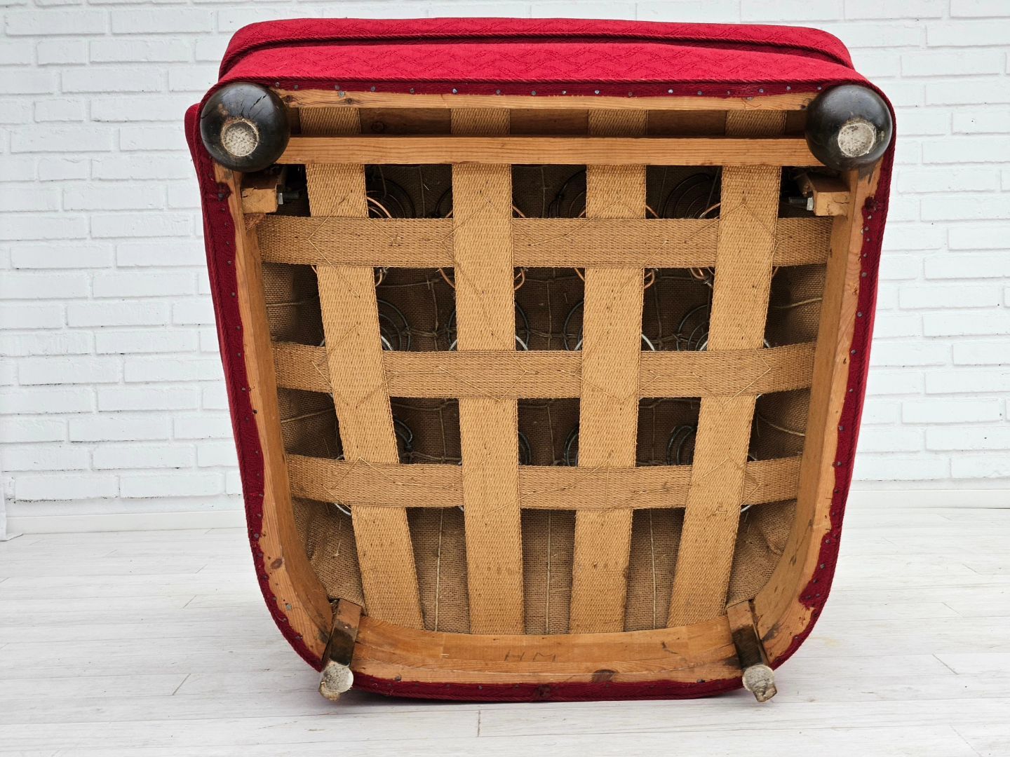 1960s, Danish relax armchair, original condition, red cotton/wool, oak wood.